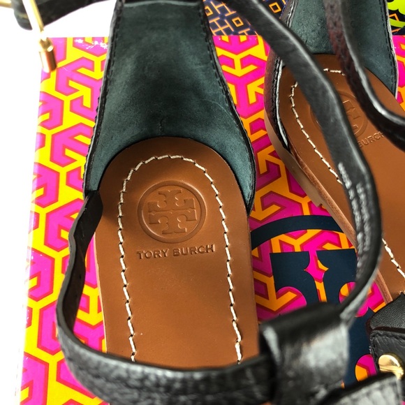 Tory Burch Phoebe Flat Thong Sandals Black Logo - Picture 3 of 8